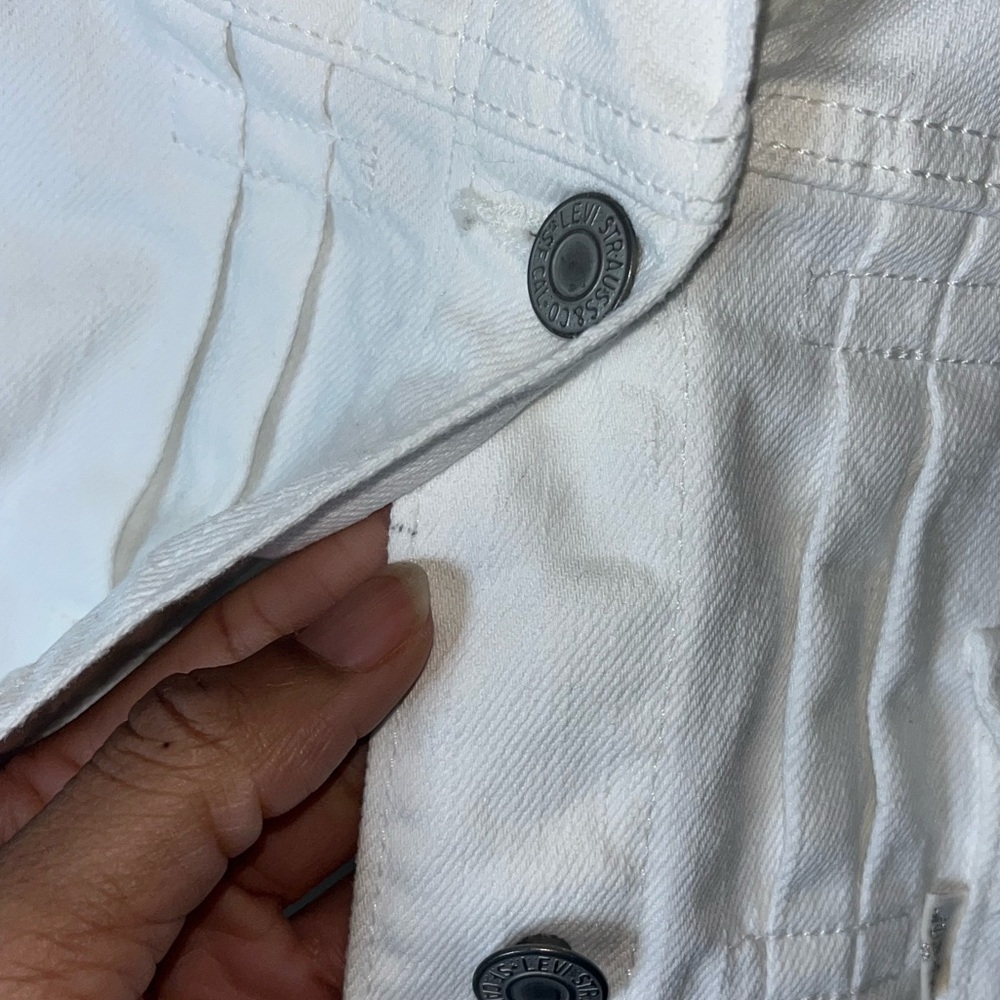 Levis Classic Pleated Cropped White Label Trucker Denim Jean Jacket- Extra Small - Picture 7 of 9